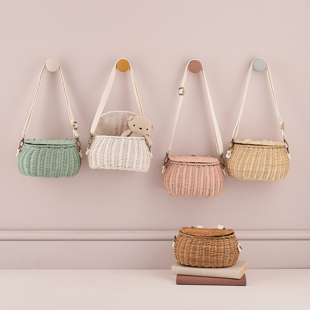 Panier en rotin MiniChari enfant - Rose poudré - Olli Ella
