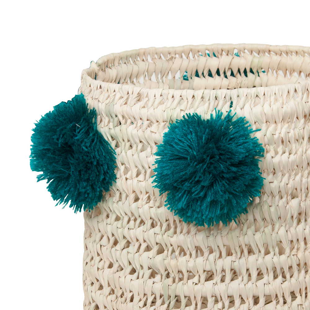Panier Louis à pompons - Bleu pétrole Rose in April