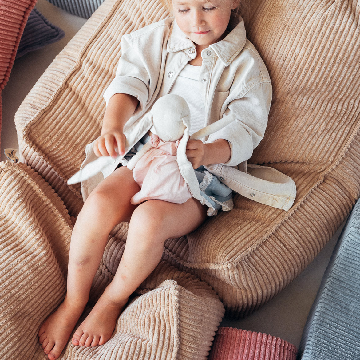 Pouf carré Ottoman en velours côtelé - Beige Wigiwama
