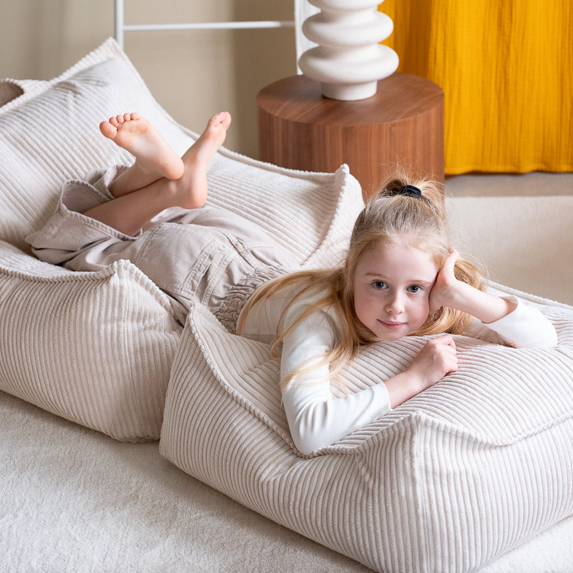 Pouf carré Ottoman en velours côtelé - Ecru Wigiwama
