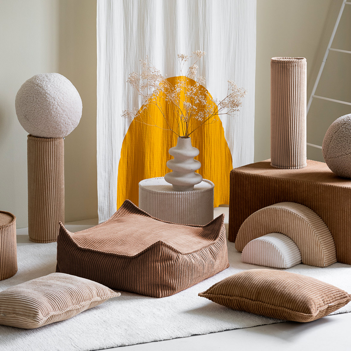 Pouf carré Ottoman en velours côtelé - Toffee Wigiwama