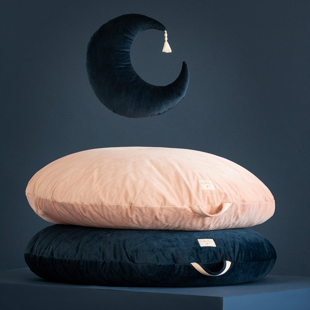 Pouf Sahara éco-velours - Bleu nuit - Nobodinoz