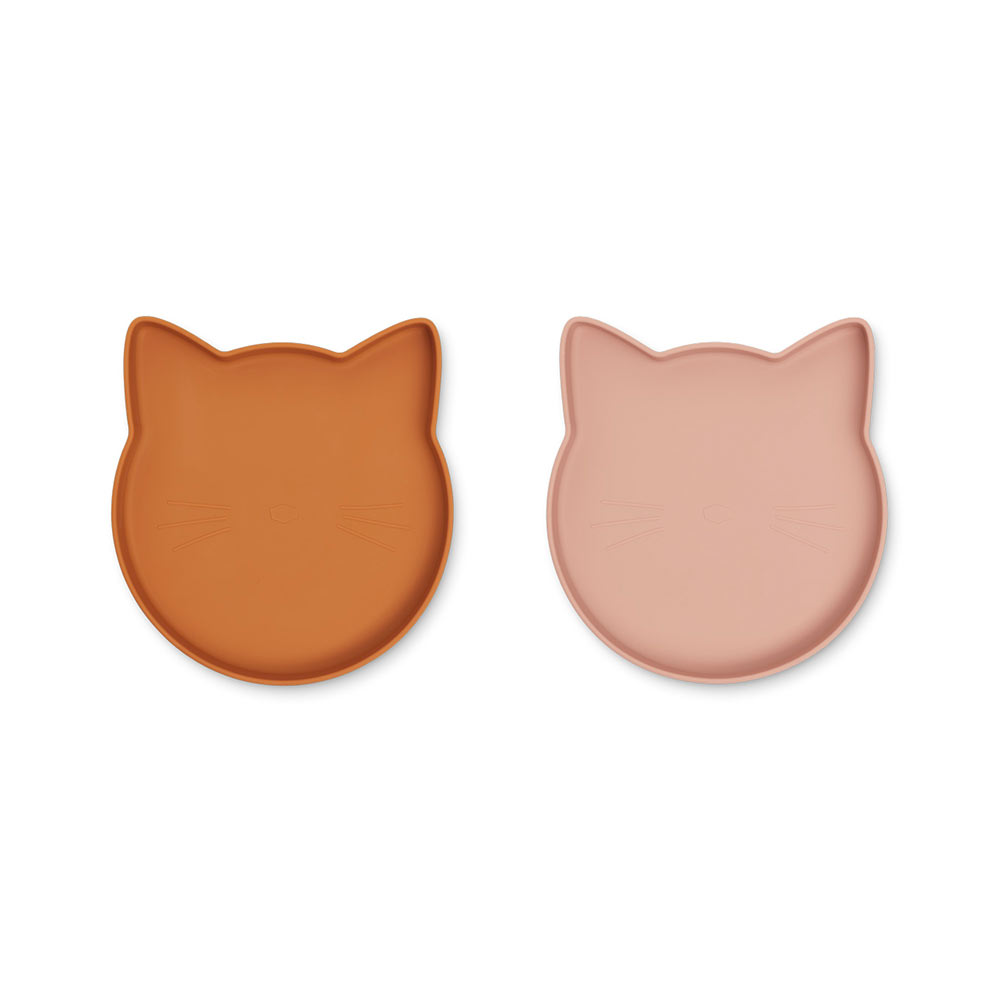 Set de 2 Assiettes plates Chat Marty - Moutarde/Rose - Liewood