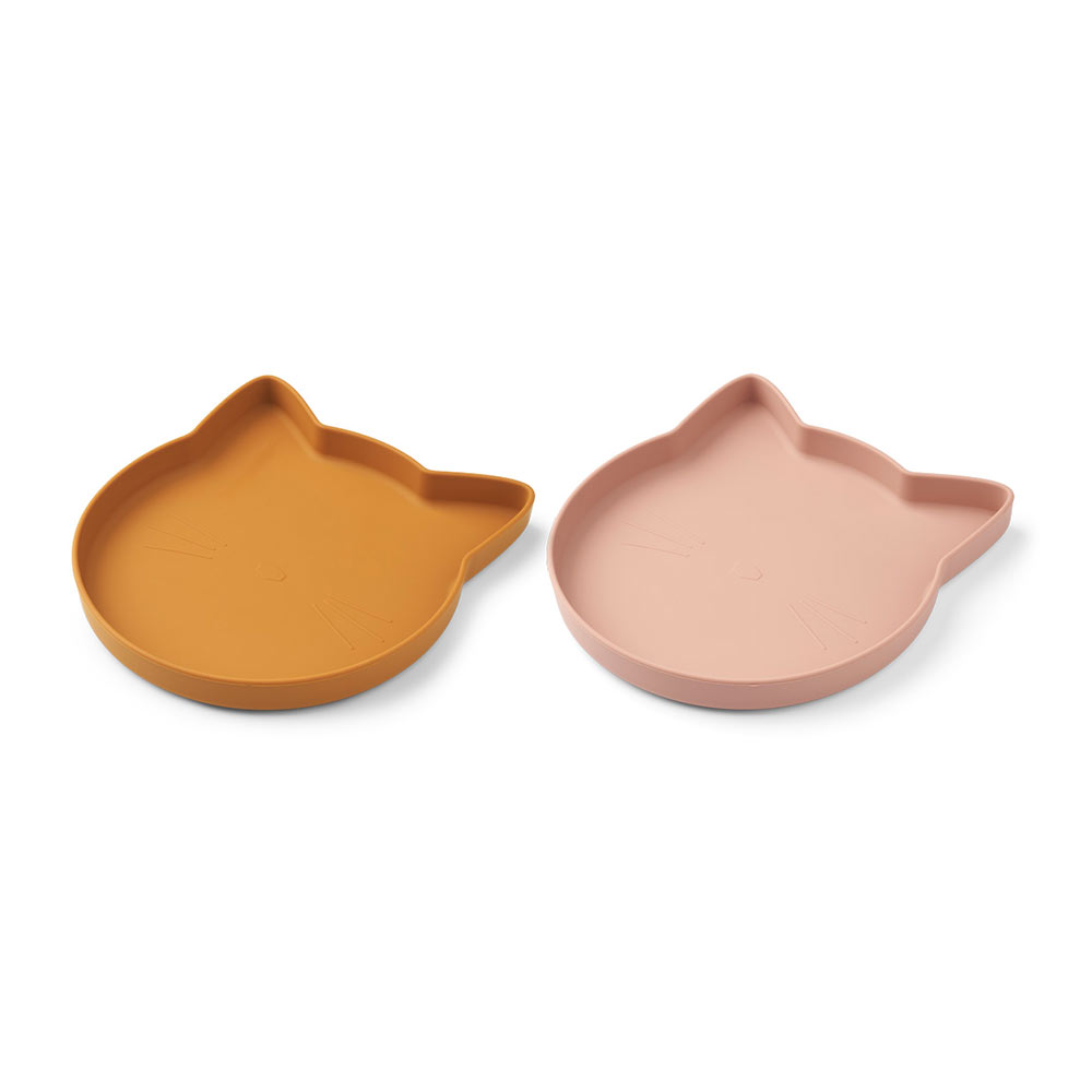 Set de 2 Assiettes plates Chat Marty - Moutarde/Rose - Liewood