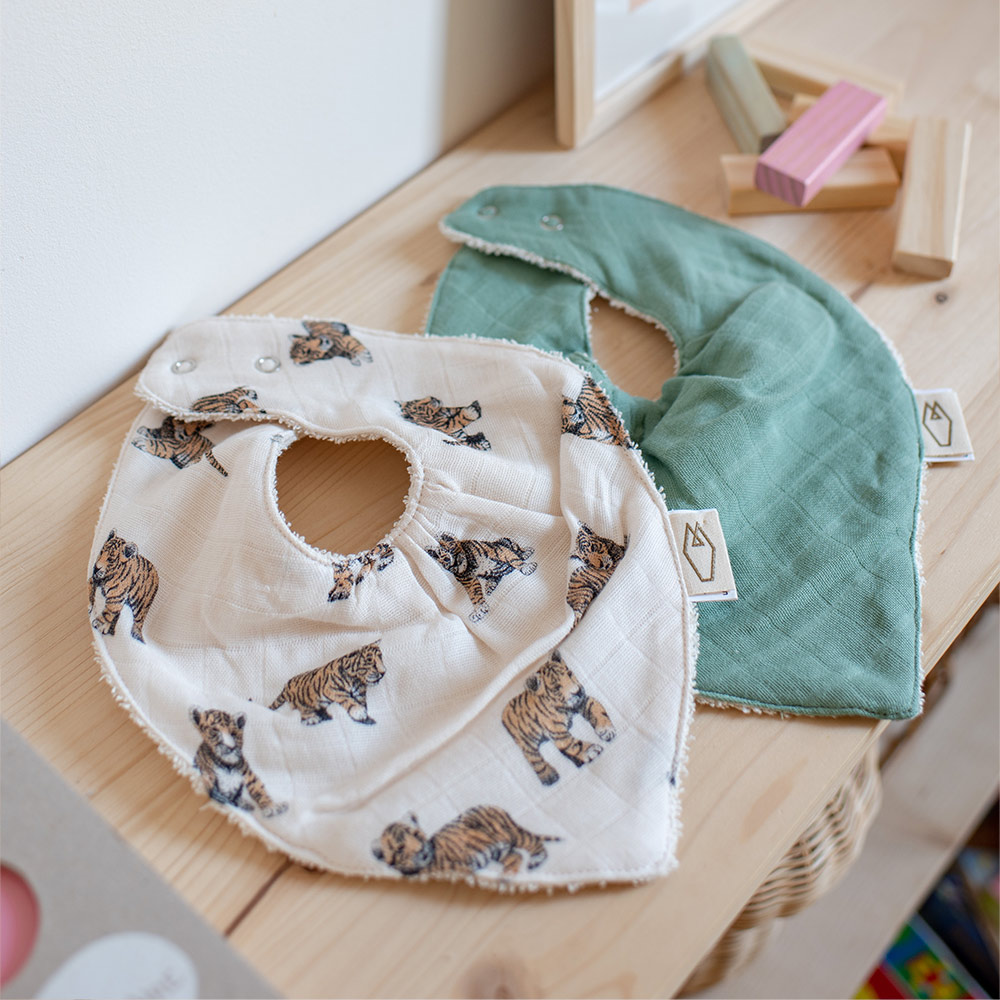 Set de 2 Bavoirs Bandana MAEL Tigre Milinane