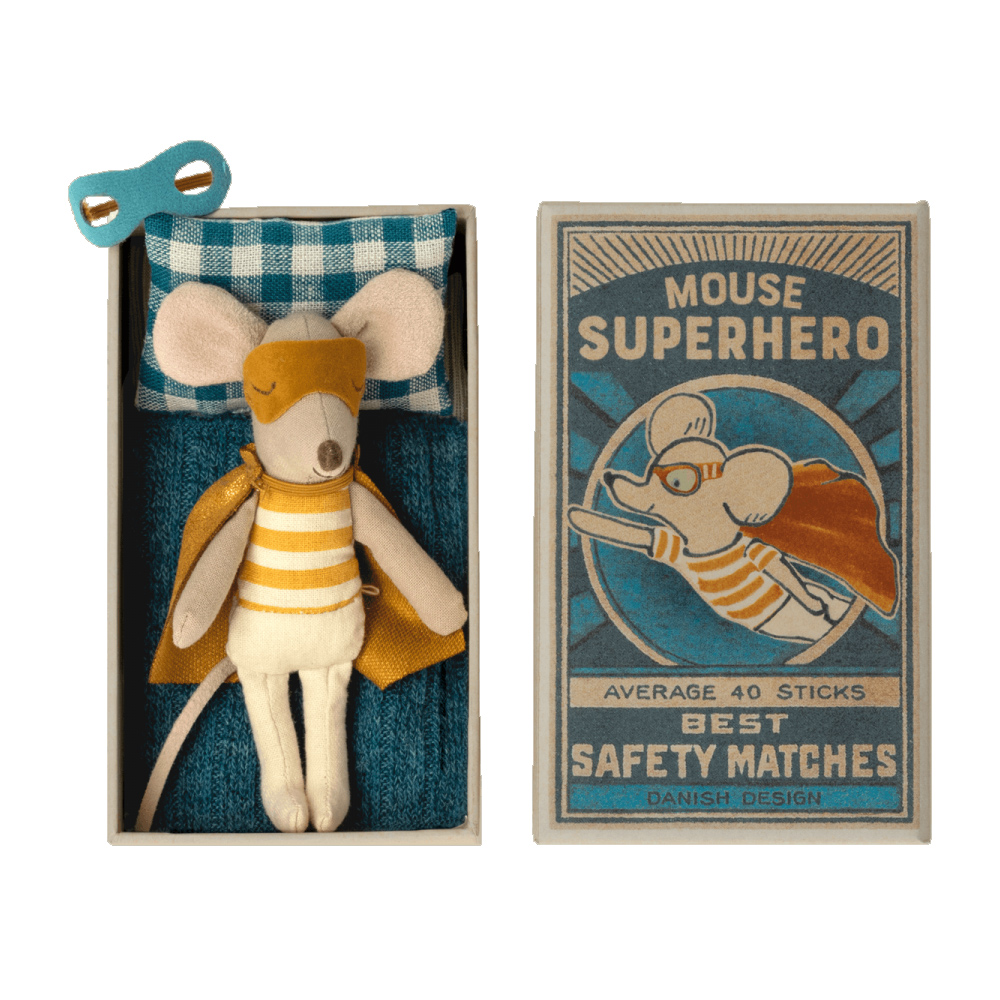 Souris Super-Héros Petit Frère dans sa boîte Maileg