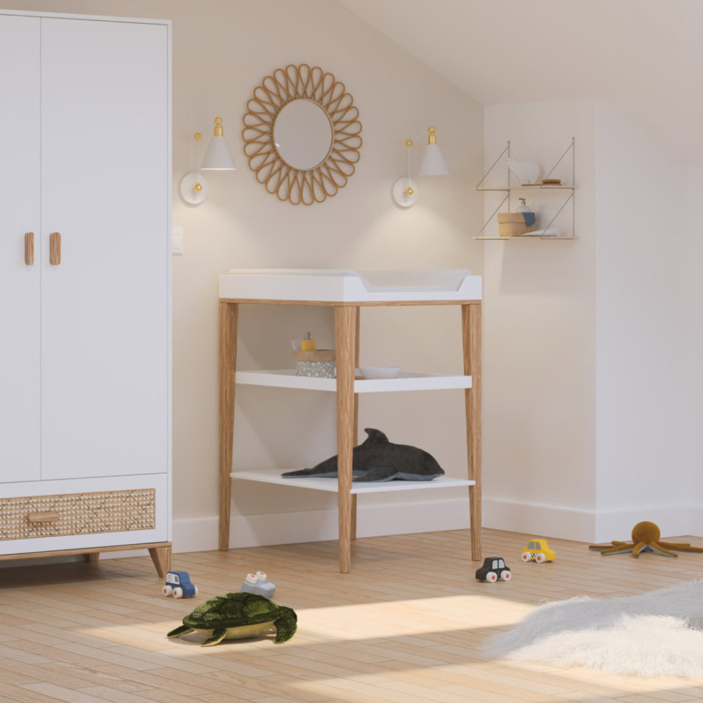 Table à langer Bois et Cannage Rotin Nami - Blanc Théo