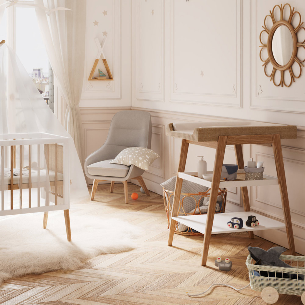 Table à langer en osier Marélia - Blanc Théo