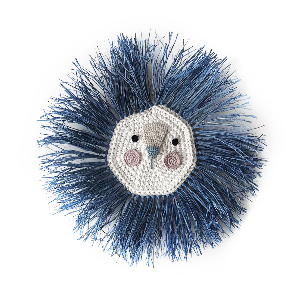 Tête de lion en raphia - Bleu marine - Ila y Ela