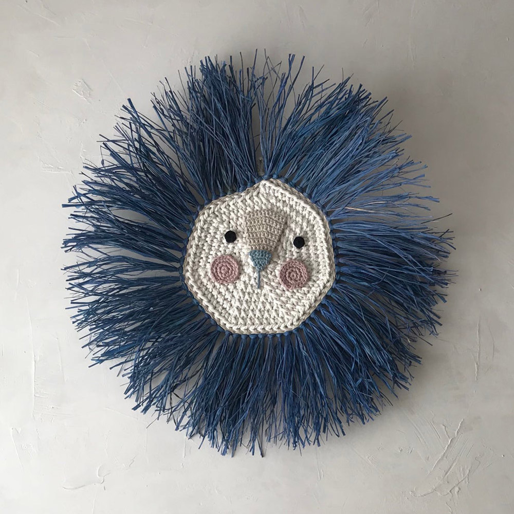 Tête de lion en raphia - Bleu marine - Ila y Ela