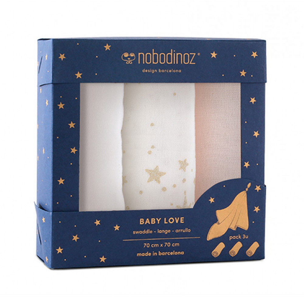 Pack 3 langes Baby Love Elements - Rose - Nobodinoz
